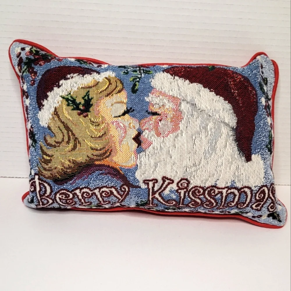 Berry Kissmas Tapestry Christmas Holiday Throw Pillow
